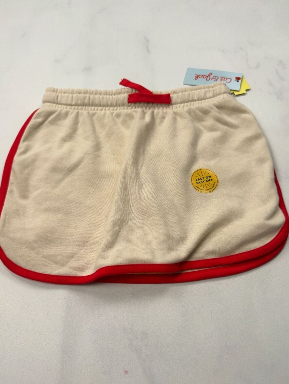 Cat & Jack Built-In Bike Shorts Cream Red Trim Athletic Shorts - Girls M 8 NWT